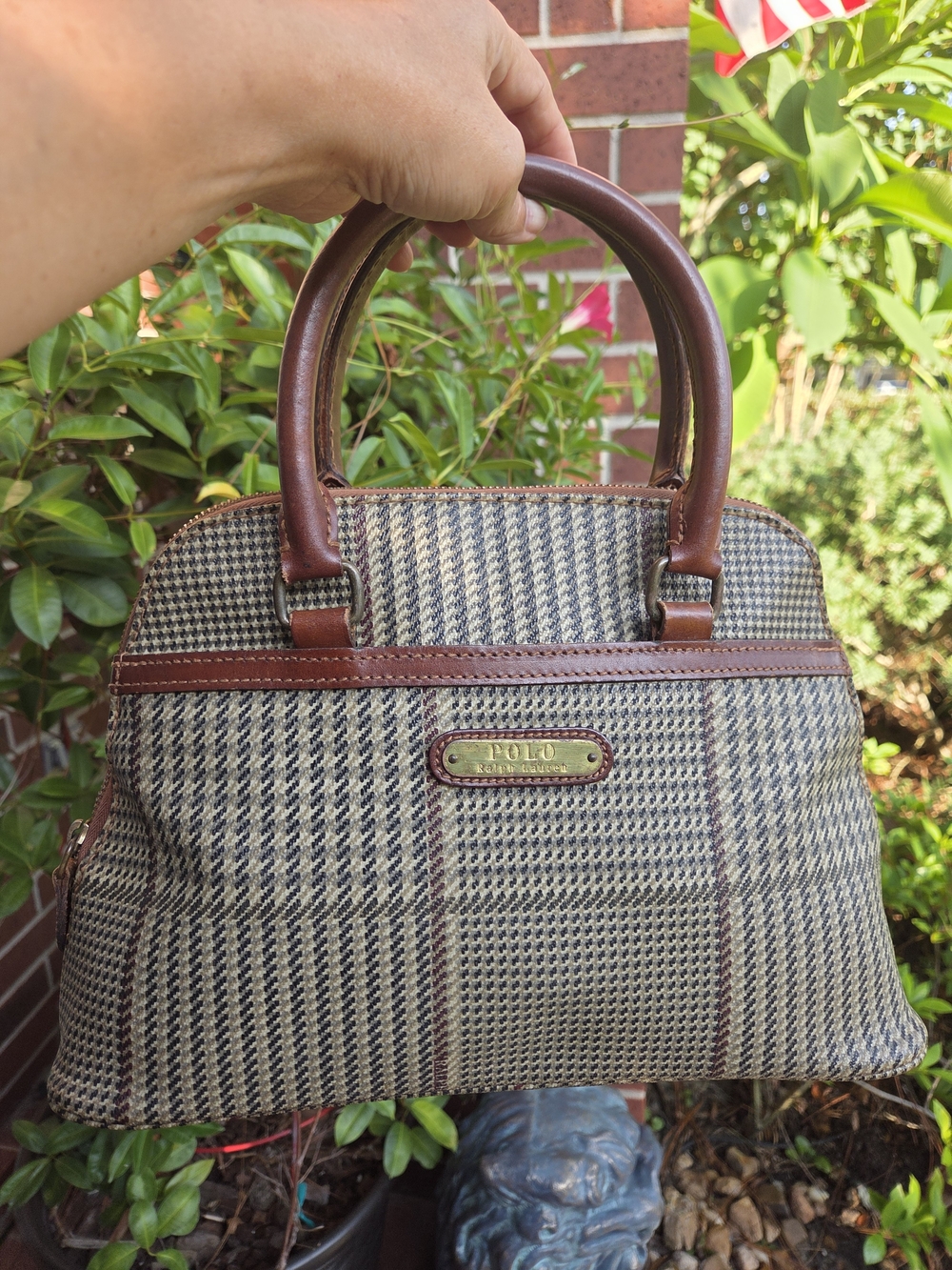 Vintage Polo by Ralph Lauren Brown Plaid Top-Handle Bag